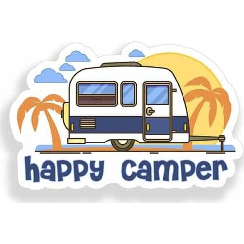 Cartoon Happy Camper Funny Car Stickers Bumper RV VAN Fine Decal JDM Vinyl Car Cover Scratches Anti-UV Waterproof Accessories
