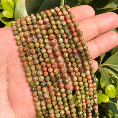 Natural Unakite Small Faceted Round Loose Bead Healing Energy Stone DIY Jewelry Making Bracelet Necklace Design 2mm 3mm 4mm