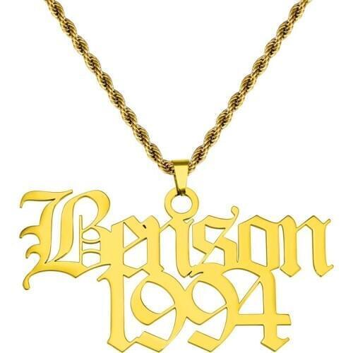 Custom Old English Name Necklace Personalized Year Hip Hop Man Necklace Punk Gift Chain Pendant Jewelry Accessories