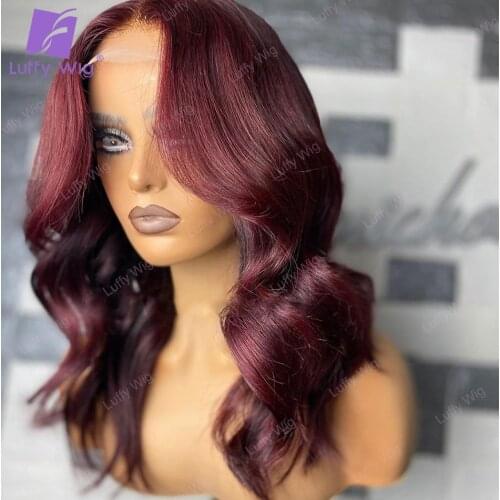 99J Burgundy Human Hair Wigs 200% Density Brazilian Remy Human Hair 5x5 Lace Closure Fake Scalp Wigs Loose Wave Luffywig