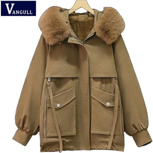 Vangull Solid Plus velvet Thick Women Parkas Jacket Winter New Lambs Warm Zipper Female Coat Ladies Cute Outerwear Casual Parkas