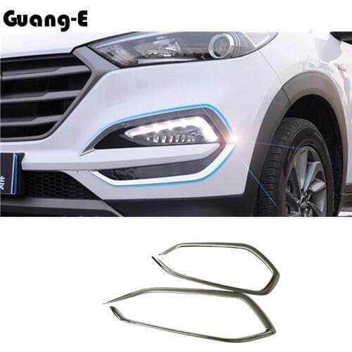 Front fog light lamp detector frame stick styling ABS Chrome cover trims accessories 2pcs For Hyundai Tucson 2015 2016 2017 2018