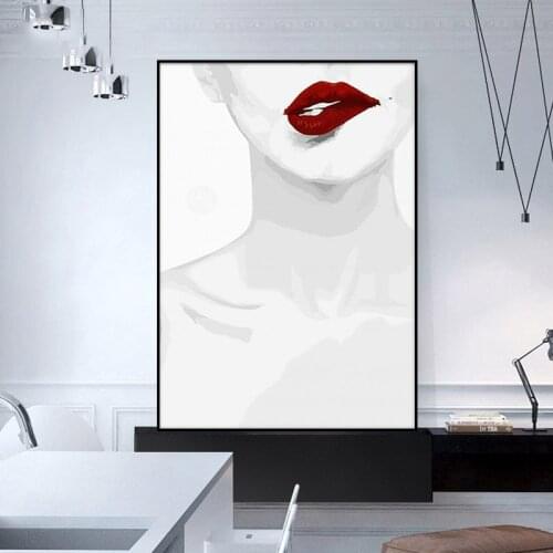 RELIABLI ART Sexy Girl Red Lips Nordic Poster Modern Fashion Pop Decorative Pictures Wall Pictures For Nursery Room Living Room