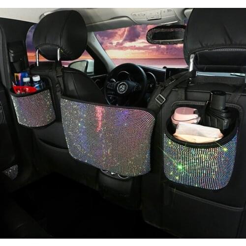 Luxury rhinestone bling auto car hanging organizer seat back storage container stowing tidying accessories