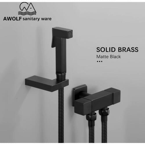 Hand Held Toilet Bidet Sprayer Square Matte Black Douche Kit Shattaf Dual Way Faucet Valve Shower Set Toilet Washing AP2166