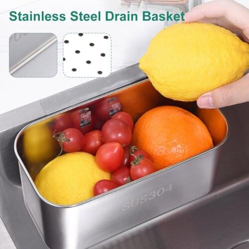 Sink Strainer Basket, 304 Stainless Steel Multifunctional, Rectangle Sink Basket for Kitchen Bathroom Support Corner