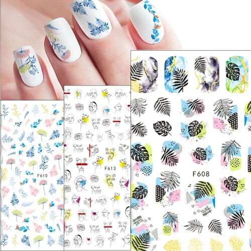 1pcs 3D Nail Slider Maple Leaf Fall Leaves Abstract Line Decals Adhesive Manicure Tips Nail Art Decorations F606-613 2019 New