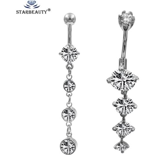 Starbeauty 1Pc Long Clear CZ Navel Long Clear Zircon Dangle Body Jewelry Piercing bijou Belly Button Ring