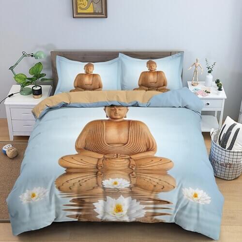 Smile Happy Meditation Buddha King Bedding Set Lord Pringting Duvet Cover Sing Double Twin Queen Size With PIllowcase