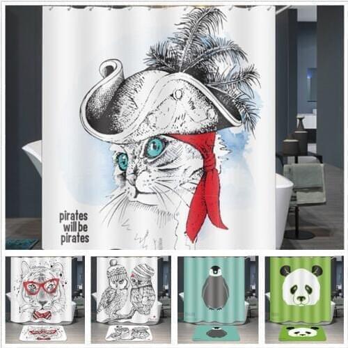 Cute Animal Kids Shower Curtains Waterproof Grommet Polyester Fabric 72 inch Tiger Panda Print Home Bathroom Curtain Hotel Use