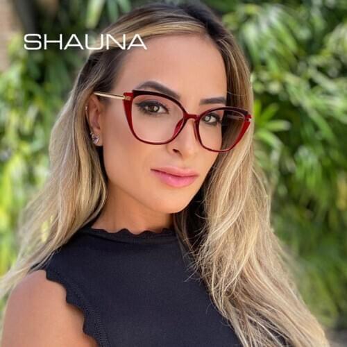 SHAUNA Anti-Blue Light Fashion TR90 Women Cat Eye Optical Glasses Frames Computer Glasses