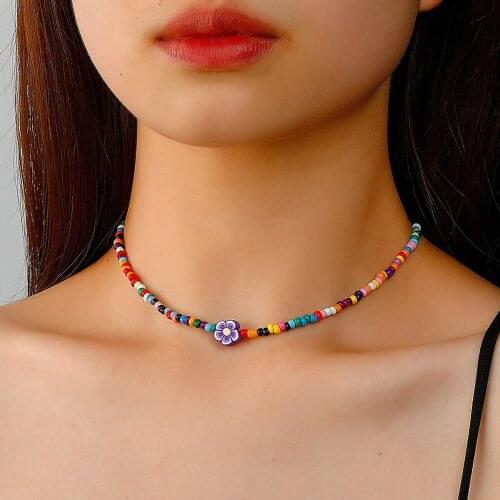 Bohemian Colorful Bead Necklace Choker Fresh Ceramic Beaded Flower Lemon Pawpaw Necklace For Women Jewelry Colar Kolye Colares