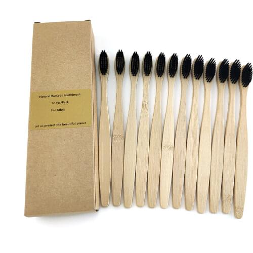 12 pcs Bamboo Charcoal Toothbrush Soft Bristles Teethbrush Eco Friendly Oral Care Natural Tooth Brush For Adults