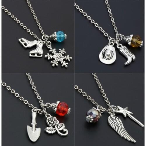 1pc Dropshipping Snow Rose Charms Cow Boy Hat Pendant Necklace With Colorful Bead For Women Jewelry Gift For Girl