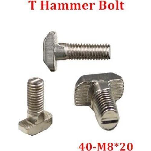 20pcs/lot M8*20 Hammer Head T Bolt Aluminum T Head Screws 4040 Aluminum Profile CNC Nuts DIY Parts
