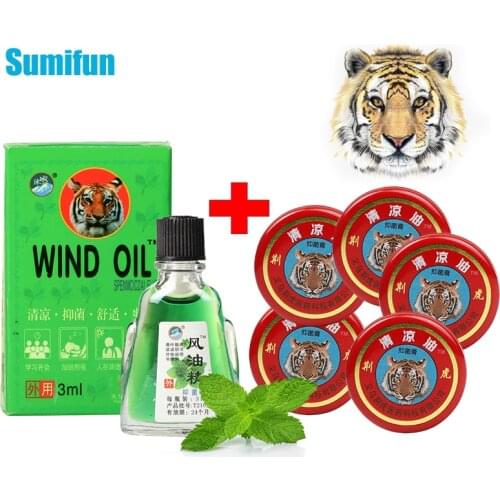 6pcs/Sets Tiger Balm Refreshing Oil For Anti-Itching Headache Dizziness Medicinal Oil Pain Rheumatism Abdominal Pain Relief Oil