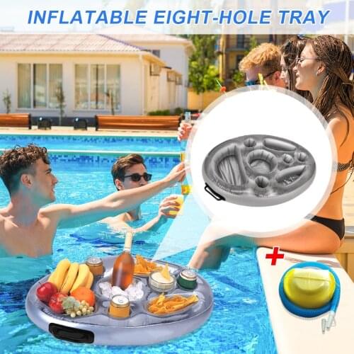 70x50cm Inflatable Floating Mini Bar 8 Holes Swimming Pool Beach Drink Holder Tub Lounge Raft Beer Bucket Cooler Bar Table Tray