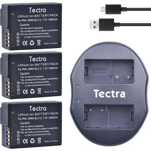 Tectra 3pc DMW-BLC12 BLC12E BLC12PP DMW BLC12 Camera Battery for Panasonic DMC-GX8 FZ1000 FZ200 FZ300 G5 G6 G7 G80+Dual Charger