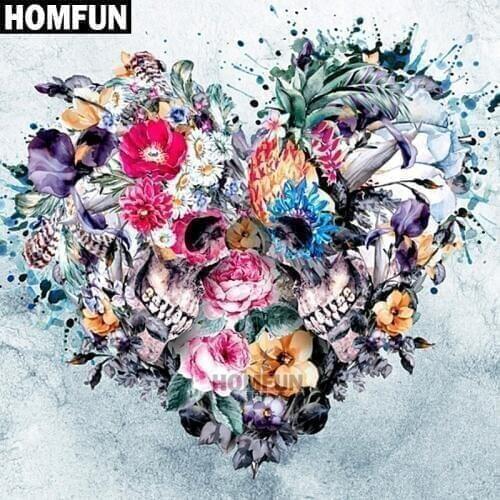 HOMFUN Full Square/Round Drill 5D DIY Diamond Painting "Skull Flowers Love" 3D Embroidery Cross Stitch 5D Decor Gift A00912