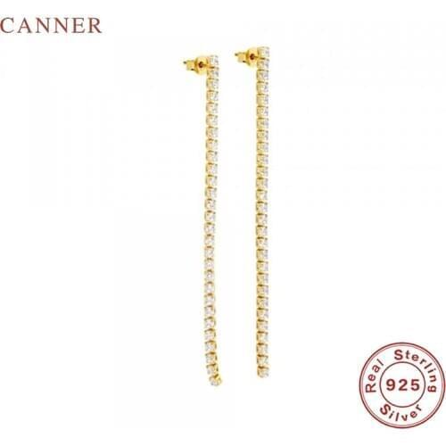 CANNER Ins Wind Geometry Zircon Earrings For Women S925 Sterling Silver Piercing Stud Earrings Korean Fine Jewelry Pendientes