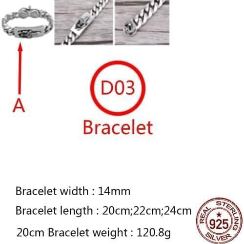 D03 S925 sterling silver bracelet personality retro fashion punk hip-hop style cross flower holy sword design couple domineering