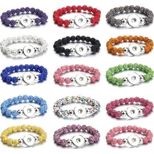 New Snap Jewelry Clay Crystal Snap Button Bracelet Handmade 10mm Beads Fit 18mm 20mm Snaps Button Bracelets For Women