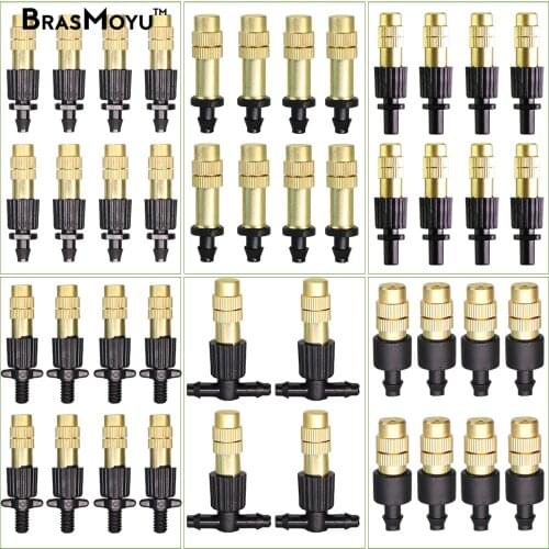 BRASMOYU 10-80PCS 6 Types of Micro Drip Irrigation Misting Brass Nozzle Garden Spray Cooling Parts Copper Sprinkler 1/4'' Barb