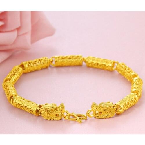Wrist Chain Yellow Gold Filled Hollow Male Jewelry Trendy Men Bracelet Gift