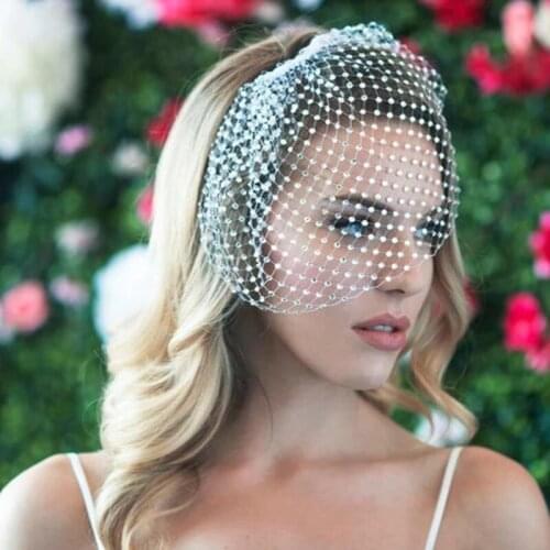 Black Wedding Veil Bridal Birdcage Blusher Veil Full Rhinestone Wedding Headwear Accessories Veils for Bandeau Party Veil