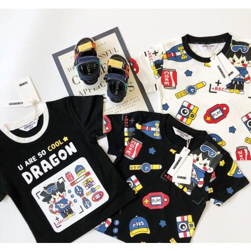 Tonytaobaby New Summer New Childrens Loose Full Print Cartoon Series Cotton Short-sleeved Neutral T-shirt