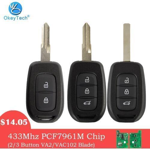 OkeyTech Remote Key for Renault Megane 2 Captur Duster Clio Modus Logan 2/3 Button 4A PCF7961M Chip for Keys Card for Programmer