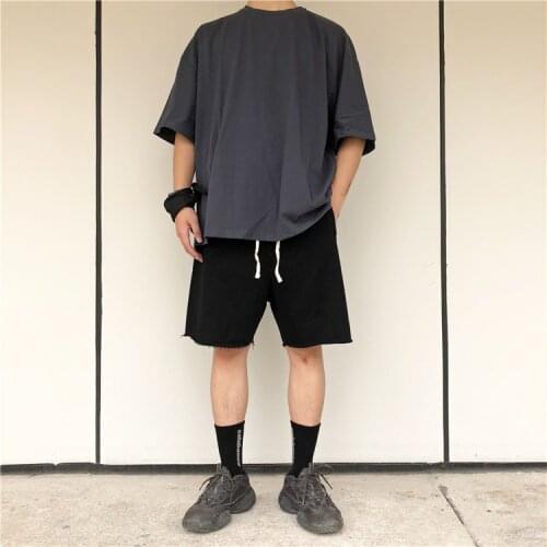 Hip-hop short sleeve T-shirt for lovers Loose over-the-shoulder t-shirts for men and women