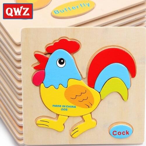 Intelligence Kids Toy Wooden 3D Puzzle Jigsaw Tangram for Children Baby Cartoon Animal/Traffic Puzzles Educational Learning Toys