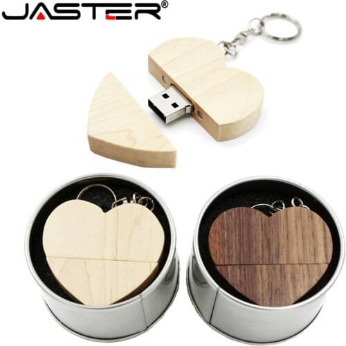 JASTER Custom logo wooden Heart + metal gift box USB Flash Drive 2.0 64GB 32GB 16GB 8GB U Disk photography wedding gifts