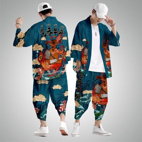 Yukata Men Summer Kimonos Pant Beach Suit Haori Asian Chinese Style Clothes Shirt Kimono Cardigan Large Size XS-6XL