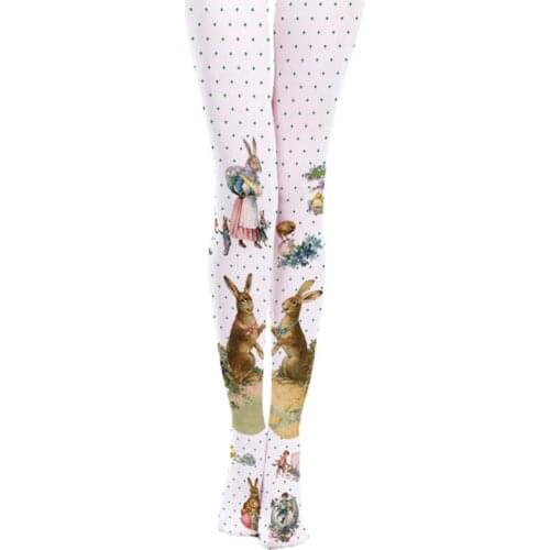 Cute Little Rabbit Egg Printed White Pantyhose