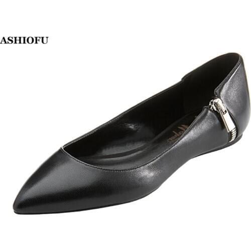 ASHIOFU New Arrival Hot Sale Womens Flat Shoes Zipper-deco Casual Slip-on Party Boat Shoes Evening Daily Wear Fashion Shoes