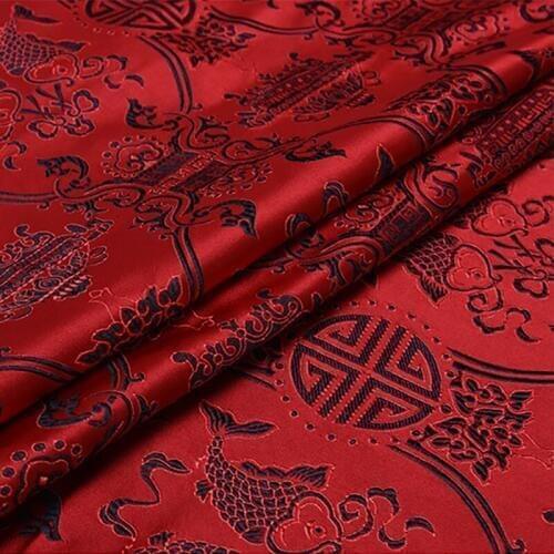 New arrival brocade fish red background fabric for patchwork felt tissue telas dress bed sheet children cloth coat 100x75cm
