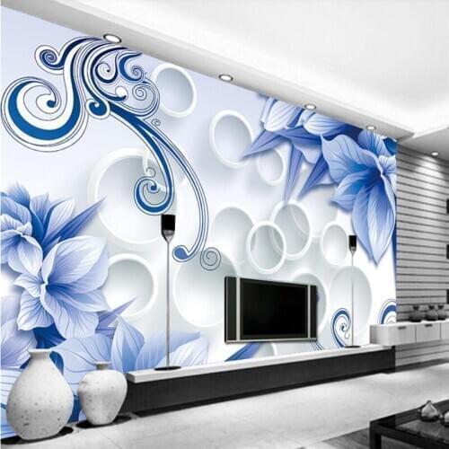 Beibehang Wallpaper custom mural living room bedroom blue floral 3D decorative style TV background wall Papel de parede