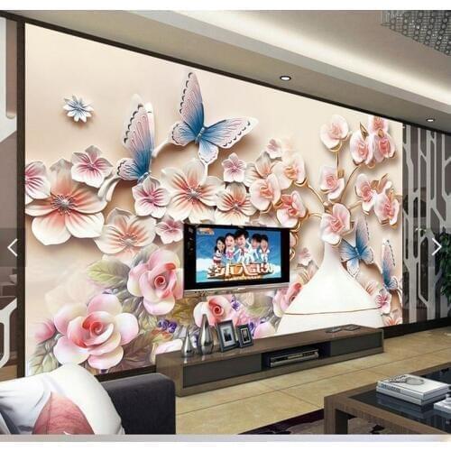 Custom photo wallpaper embossed flowers TV background 3d mural wall paper