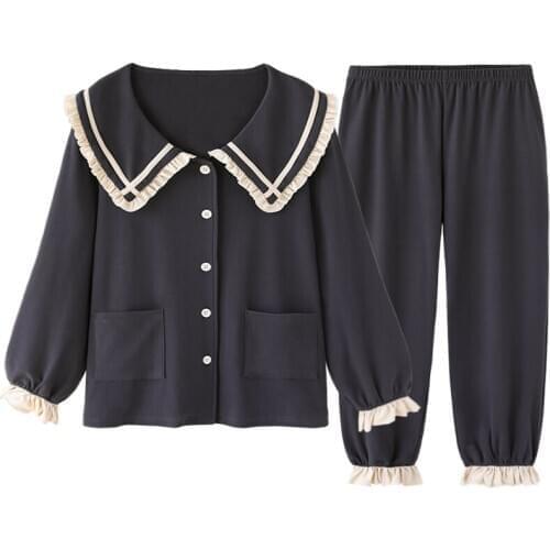 Prowow Spring Autumn And Winter Ladies’ Pajamas Cute Doll Collar Long-Sleeved Japanese Style Comfortable Velvet Loose Sweet
