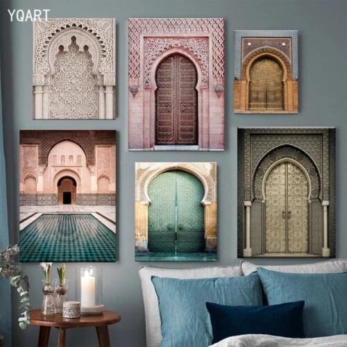 Nordic Morocco Door Canvas Painting Posters World Famous Architecture Art Pictures Printed for Modern Home Living Room Decor