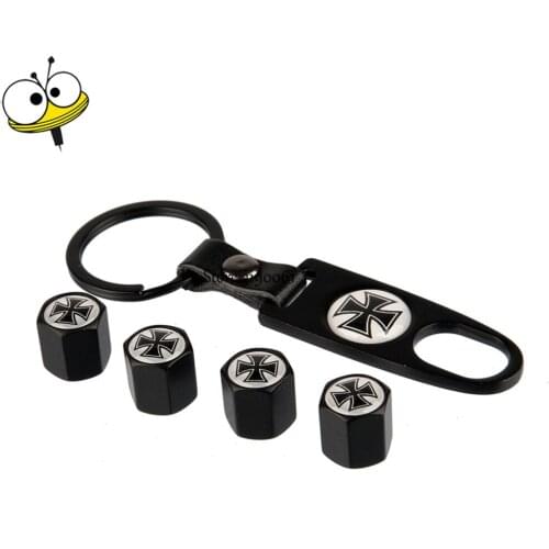 Cross Logo Steel Wheel Tire Valve Stems Caps Stainless Tire Valve For Mitsubishi Nissan Opel Renault Subaru Dodge With Keychain