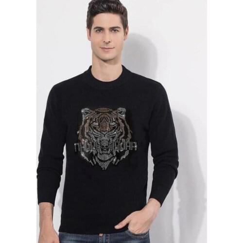 Mens Slim Fit Hot drill Logo Long Sleeve O neck Comfortable Casual Rhinestone winter sweaters
