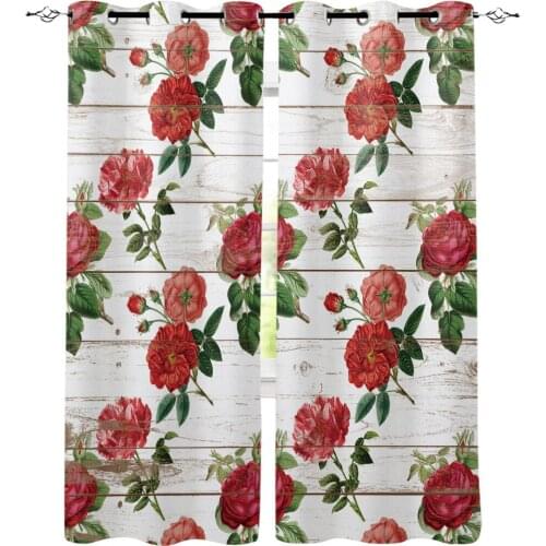Vintage Rose Flower Kitchen Bedroom Decor Kids Curtain Panels With Grommets Party Decoration Window Valances Window Curtains
