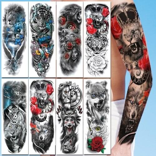 3Pcs Temporary Tattoo Sticker Men and Women Flower Arm Tattoo Tiger Lion Skull Waterproof and Durable Tattoo Sticker