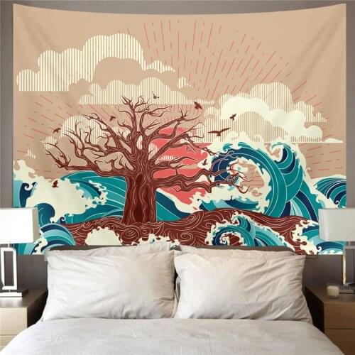 Waves Wall Hanging Sunset Tapestry Mandala Tree Of Life Nature Tapestry Japan Sea Psychedelic Carpet Yoga Beach Boho Home Decor
