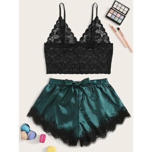 Summer Pajama New Women Sexy Lingerie Bra Set Bow Shorts V-Neck Tops Velvet pyjamas women Sleepwear pajamas sleepwear HB175