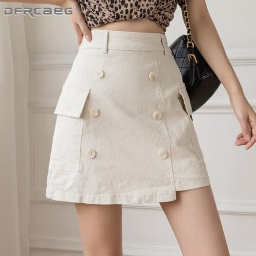 White Casual Stretch Women Denim Skirts With Pocket 2021 High Waist Summer Cargos Mini Pencil Skirt Feminino Jeans Saias