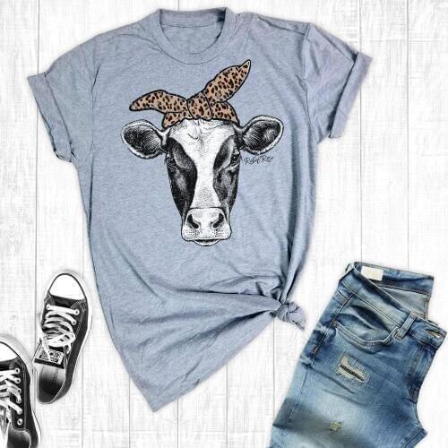 Leopard Cow T-Shirt Womens Farm Graphic Shirt, Cow Cowgirl Country Southern graphic pure cotton grunge tumblr tees hipster top